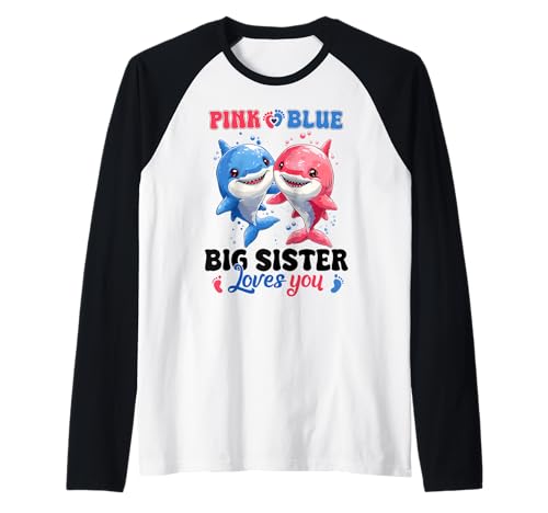 Pink Or Blue Big Sister Loves You Shark Gender Reveal Baby Raglan Pink Or Blue Big Sister Loves You Shark Gender Reveal Baby Raglan von Gender Reveal Baby Pink or Blue Matching Family