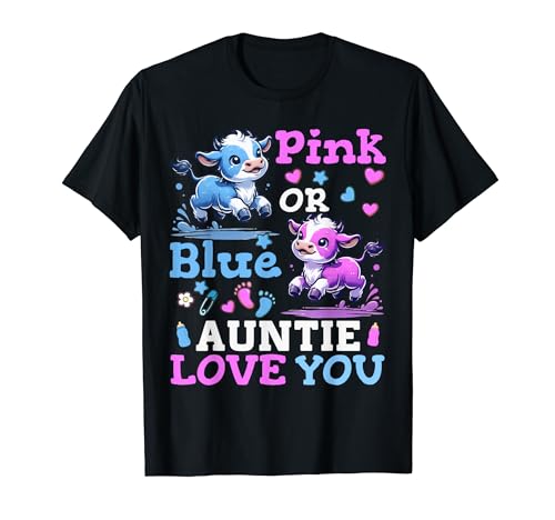 Pink Or Blue Auntie Loves You Cute Baby Cow Gender Reveal T-Shirt von Gender Reveal Baby Shower Pink or Blue Gifts