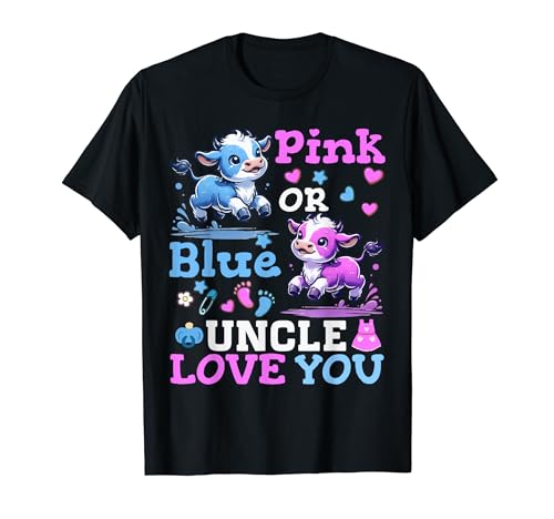 Pink Or Blue Uncle Loves You Cute Baby Cow Gender Reveal T-Shirt von Gender Reveal Baby Shower Pink or Blue Gifts