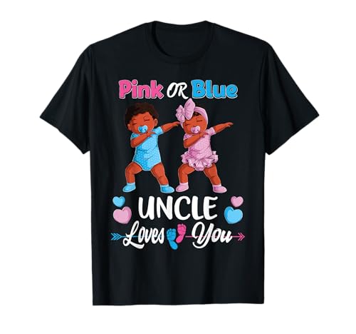 Pink Or Blue Uncle Loves You Black Baby Gender Reveal Party T-Shirt von Gender Reveal Family Matching Shirt Women Men Gift