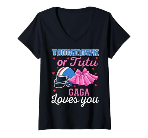 Damen Touchdown oder Tutu Gaga Loves You Football Geschlecht Reveal T-Shirt mit V-Ausschnitt Damen Touchdown oder Tutu Gaga Loves You Football Geschlecht Reveal T-Shirt mit V-Ausschnitt von Gender Reveal Football Ballet Party