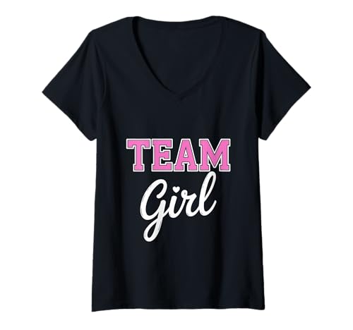 Damen Team Girl Gender Reveal Party Schwangerschaft Ankündigung T-Shirt mit V-Ausschnitt von Gender Reveal Party Baby Shower Matching