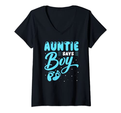 Damen Tante sagt, das passende Familienset für Jungen und Babys soll das Geschlecht enthüllen T-Shirt mit V-Ausschnitt von Gender Reveal Party Boy or Girl Family Matching