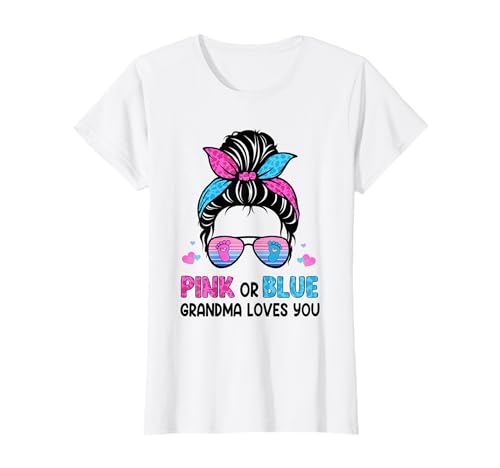 Damen Damen Pink oder Blau Grandma Loves You Geschlecht Offenbarung Party T-Shirt Damen Damen Pink oder Blau Grandma Loves You Geschlecht Offenbarung Party T-Shirt von Gender Reveal Party Family Matching Shirts