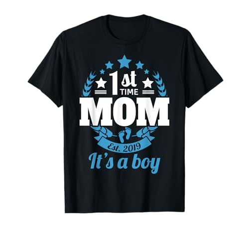 1st Time Mom 2019 It's A Boy Lustiges 1. Mal Mama Befördert T-Shirt von Gender Reveal Party Gifts Ideas