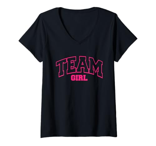 Damen Lustiges Design Team Girl für Gender Reveal Party T-Shirt mit V-Ausschnitt von Gender Reveal Party Outfits