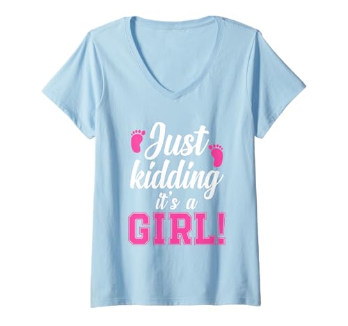 Damen Just Kidding It's a Boy – Girl Gender Reveal Partyzubehör T-Shirt mit V-Ausschnitt Damen Just Kidding It's a Boy – Girl Gender Reveal Partyzubehör T-Shirt mit V-Ausschnitt von Gender Reveal Pink or Blue Boy or Girl Party Tee