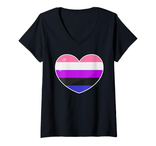 Damen Geschlechts-flüssiger Stolz-Flaggen-Herz Retro Valentines T-Shirt mit V-Ausschnitt Damen Geschlechts-flüssiger Stolz-Flaggen-Herz Retro Valentines T-Shirt mit V-Ausschnitt von Genderfluid Pride Pride Flag Heart LGBT Retro