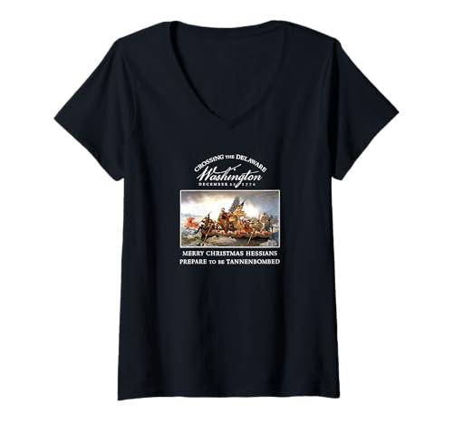 Damen Weihnachtsüberquerung des Delaware River T-Shirt mit V-Ausschnitt Damen Weihnachtsüberquerung des Delaware River T-Shirt mit V-Ausschnitt von General George Washington Holiday History