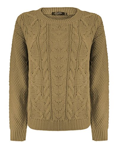 Generation Fashion Damen Strickpullover mit Zopfmuster, Rundhalsausschnitt, langärmelig Gr. Large-X-Large, mokka von Generation Fashion