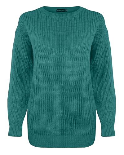 Generation Fashion Damen Strickpullover mit langen Ärmeln, übergroßer Pullover, Rundhalsausschnitt, flaschengrün, M-L von Generation Fashion