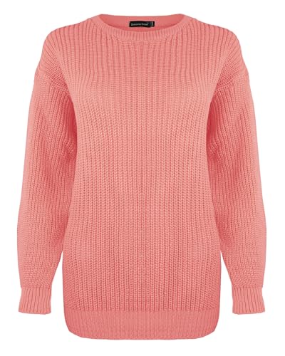 Generation Fashion Damen Strickpullover mit langen Ärmeln, übergroßer Pullover, Rundhalsausschnitt, korallenrot, M-L von Generation Fashion