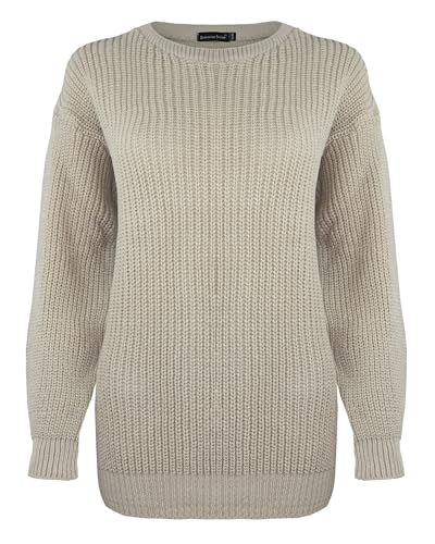 Generation Fashion Damen Strickpullover mit langen Ärmeln, übergroßer Pullover, Rundhalsausschnitt Gr. Large-X-Large, stone von Generation Fashion