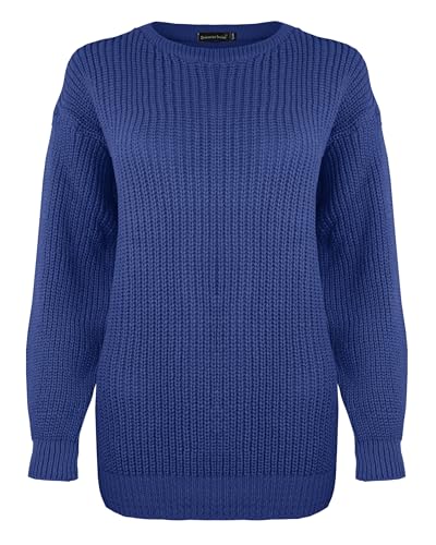 Generation Fashion Damen Strickpullover mit langen Ärmeln, übergroßer Pullover, Rundhalsausschnitt Gr. S-M, navy von Generation Fashion