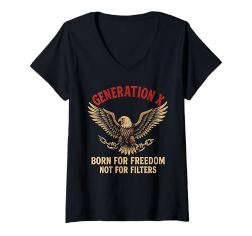 Damen Generation X Born For Freedom Not For Filters T-Shirt mit V-Ausschnitt Damen Generation X Born For Freedom Not For Filters T-Shirt mit V-Ausschnitt von Generation X Freiheit Stolz Adler Kraft