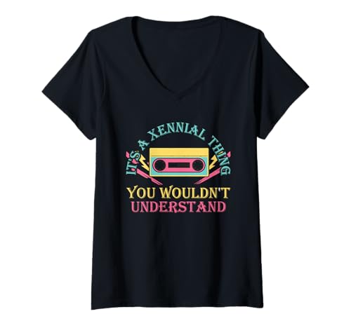 Damen Generation X Millennial Nerd GenX Humor Lustige Xennial T-Shirt mit V-Ausschnitt von Generation X Millennials GenX Funny Xennial Shirt