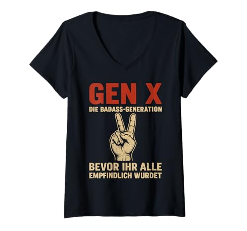 Damen Gen X Die Badass-Generation Vor Empfindlich T-Shirt mit V-Ausschnitt Damen Gen X Die Badass-Generation Vor Empfindlich T-Shirt mit V-Ausschnitt von Generation X Rebel Cool Retro Attitude