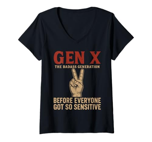 Damen Gen X The Badass Generation T-Shirt mit V-Ausschnitt Damen Gen X The Badass Generation T-Shirt mit V-Ausschnitt von Generation X Unkonventionelle Klassiker