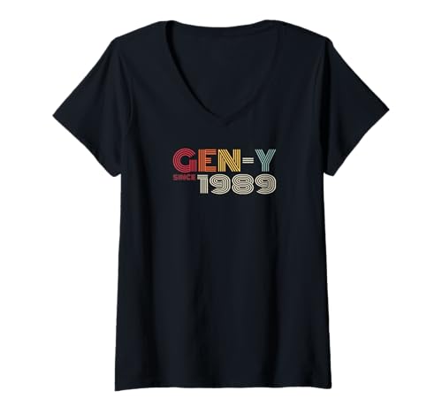 Damen Gen-Y Since 1989 Retro Vintage Generation Y Look T-Shirt mit V-Ausschnitt Damen Gen-Y Since 1989 Retro Vintage Generation Y Look T-Shirt mit V-Ausschnitt von Generation Y 70er 80er Retro Vintage Geschenke