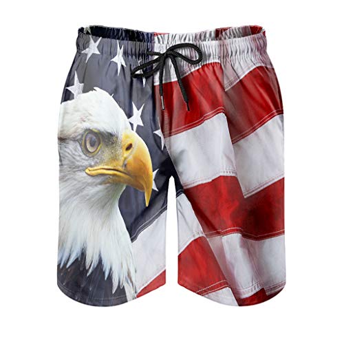 Adler Amerikanische Flagge USA Badehose Badeshorts Boardshort für Herren Quick Dry Sportwear mit Taschen Trainingsshorts Gr. L/XL, weiß von Generic Branded