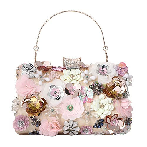 Handgefertigte Blumen-Abendtasche für Damen, modisch, luxuriös, Party-Handtaschen, Hochzeitstasche, Blumentasche, Geldbörsen und Handtaschen, Clutch-Tasche, Pink, Small von Generic Brands