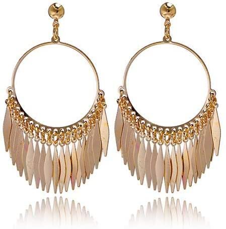 1 Paar Damen Vintage Böhmen Big Creolen Quasten Tropfen Ohrringe Vergoldet Quaste Baumeln Ohrstecker Piercing Ohrringe Schmuck Geschenk für Frauen Mädchen Zufällig Langlebig und modisch von Generic