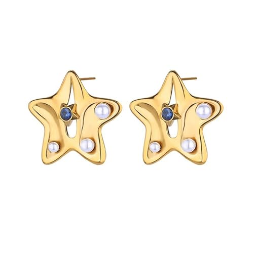 1 Paar Edelstahl goldene Farbe hohle Nachahmung Perlen Stern Piercing Ohrring für Frauen von Generic