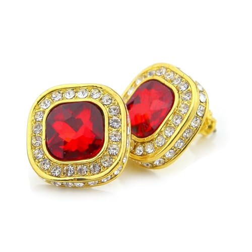 1 Paar Herren-Ohrringe aus vergoldeter Legierung im Hip-Hop-Stil mit bunten Edelsteinen von Generic