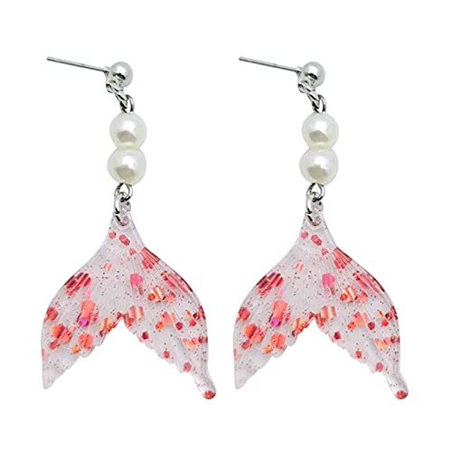 1 Paar Mini-Glas-Ohrringe mit süßer Schleife und Erdbeer-/Fischschwanz-Perlenanhänger von Generic