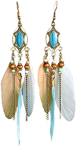 1 Paar Ohrhänger Perlen Federschmuck Multicolor Long Hook Ohrringe für Party Nützlich und modisch von Generic