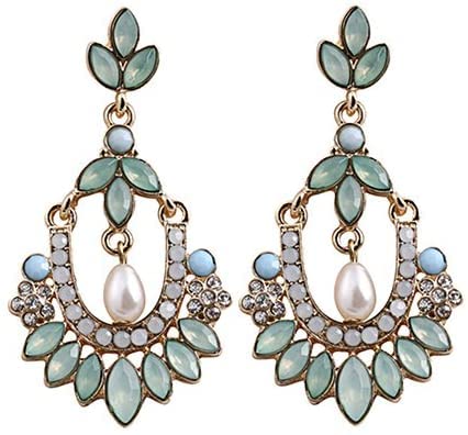 1 Paar Vintage Blume Kronleuchter Dangle Ohrringe Acryl Perle Langer Anhänger Ohr Stud Loch Dangle Ohrringe Schmuck Geschenk für Frauen Mädchen zufällig von Generic