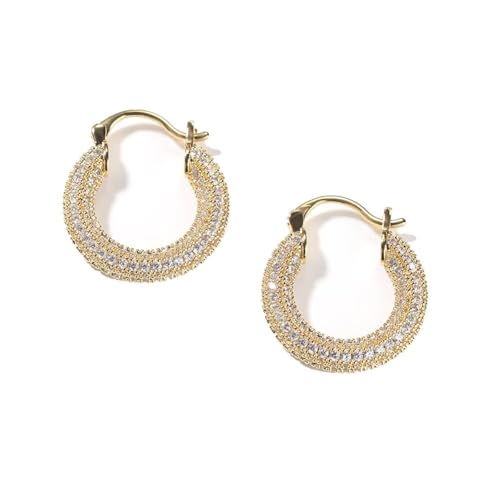 1 Paar vergoldete, kupferfarbene, klobige, voll gepflasterte Creolen in C-Form mit Zirkonia für Damen von Generic