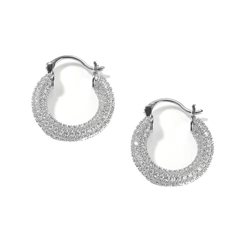 1 Paar vergoldete, kupferfarbene, klobige, voll gepflasterte Creolen in C-Form mit Zirkonia für Damen von Generic