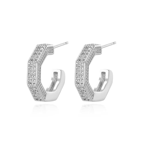 1 Paar vergoldete Kupfer-Ohrstecker in Gold-/Silberfarbe mit sechseckigem Zirkonia-Einsatz für Damen von Generic