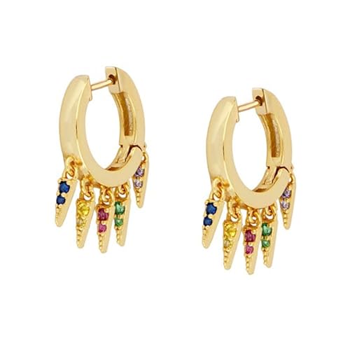 1 Paar vergoldete Kupfer-Silbernadel-Creolen mit buntem Zirkonia für Damen von Generic