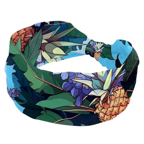 1 Packung Tropische Ananas-Frucht 765 elastischer, weicher Stoff, rutschfeste Damenmode-Stirnbänder – weich, breit und stilvoll für alle Anlässe von Generic