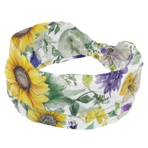 1 Packung breite Stirnbänder für Damen, elastisches Stirnband, künstlerische Sonnenblumen, 286 Stirnbänder, Damen-Haarband, Turban, Workout, weiches Schweiß-Haarband, Zubehör von Generic