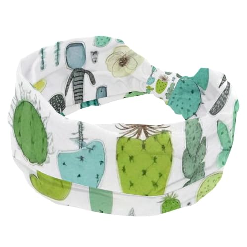 1 Packung breite Stirnbänder für Damen, elastisches Stirnband, künstlerischer Kaktus-637, Stirnbänder, Damen-Haarband, Turban, Workout, weiches Schweiß-Haarband, Zubehör von Generic