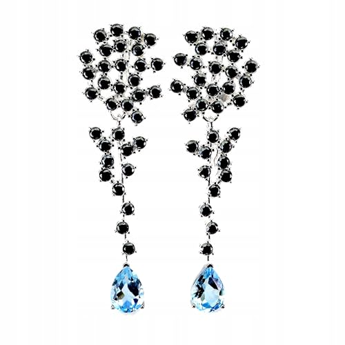1 Silber Elegant Hängen Natural Topas Sky Blue Schwarz Spinelle von Generic