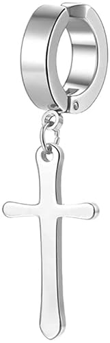1 Stück Punk Gothic Kreuz Clip Ohrringe, Non-Piercing Ohrring Männer Ohr Manschette großes Kreuz Clip Ohrring aus Edelstahl Hip Hop Ohrringe (Silber) von Generic
