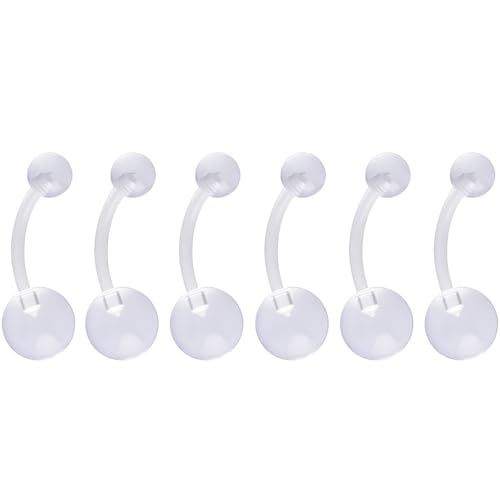 1.6 mm(14 g) Clear Piercing Retainer 6 stück Klar Flexible Kunststoff Bauchnabelpiercing 14 mm Helix Septum Stecker Bar Set Plastik Curved Barbell Studs Frauen Männer Rook Schmuck mit 5/8 mm Balls von Generic