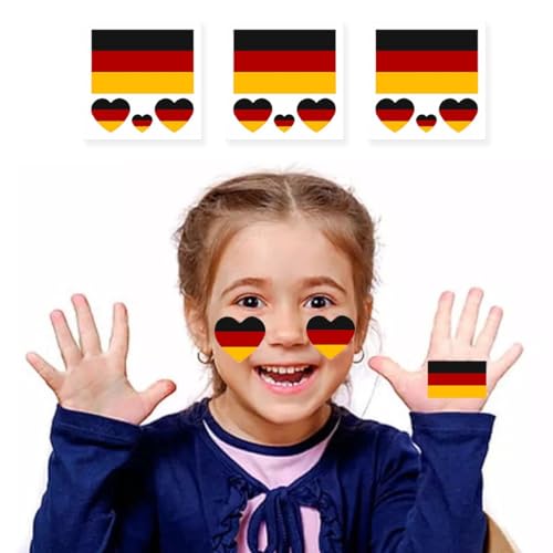 10 Blätter Deutschland Flagge Tattoos Aufkleber für EM Deko, Deutsche Dekoration Temporäre Tattowierung Set Wasserdichter Gesichts Tattoos Sticker für 2024 Fußball Euro Olympische Party Deko (Schwarz) von Generic