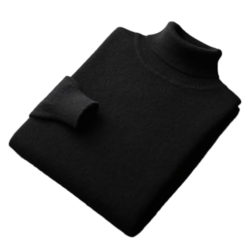 100% Merino Wolle Rollkragenpullover Männer Kaschmir Pullover Pullover Verdickt Einfarbig Basis Pullover, Schwarz , Small von Generic