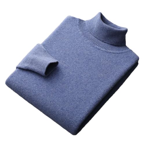 100% Merino Wolle Rollkragenpullover Männer Kaschmir Verdickt Einfarbig Basis Pullover, Blau, XX-Large von Generic