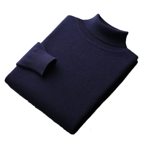 100% Merino Wolle Rollkragenpullover Männer Kaschmir Pullover Pullover Verdickt Einfarbig Basis Pullover, marineblau, Large von Generic