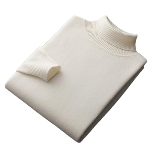 100% Merino Wolle Rollkragenpullover Männer Kaschmir Verdickt Einfarbig Basis Pullover, Weiß, X-Large von Generic