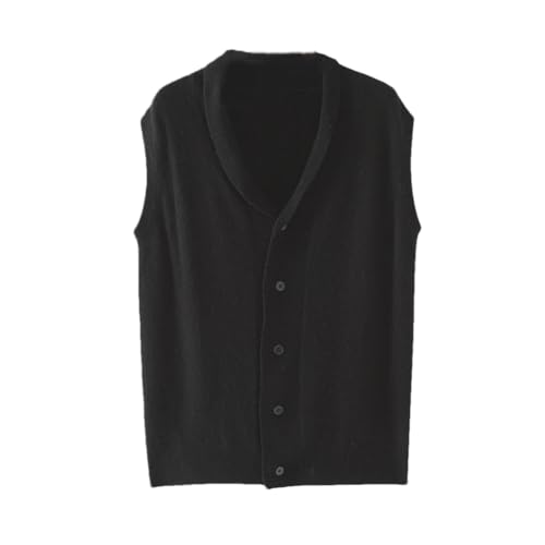 100% Merinowolle Strickjacke Weste Herren Ärmellos V-Ausschnitt Cardigan Button Down Strickweste, Schwarz , XXXL von Generic