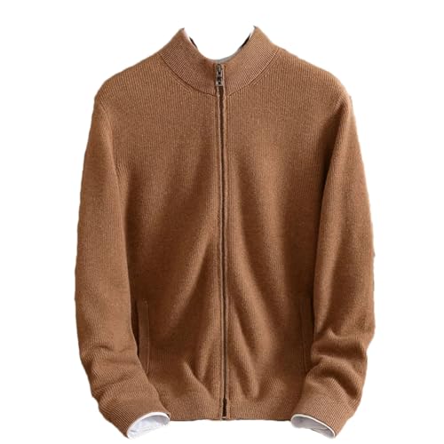 100% Ziege Kaschmir Reißverschluss Mock Neck Pullover Herren Stehkragen Reißverschluss Strickjacke Dicke Casual Pullover, hellbraun, XXXL von Generic