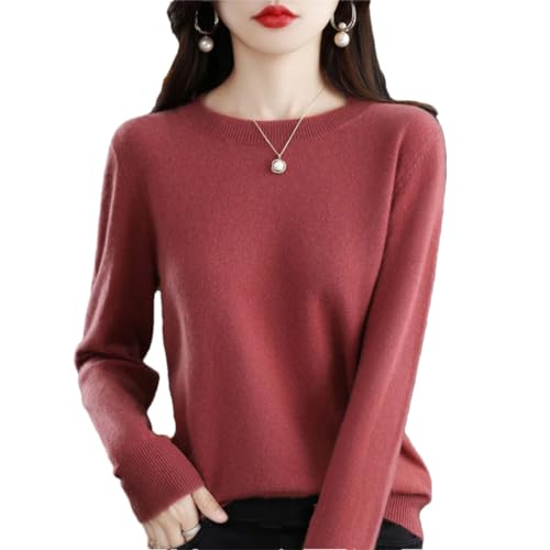 100% feste Wolle Kaschmir Pullover Frauen O-Neck Pullover Stricktop Damen Strickpullover, Red Bean Paste, XX-Large von Generic