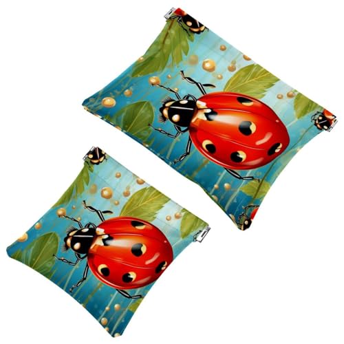 1090 Schrapnellbeutel für Geldbörse, rote Kunst, sieben Sterne, Marienkäfer, wasserdichte Make-up-Tasche, tragbare Tasche für Damen, Geschenke, 2 Stück, Mehrfarbig 03, A：7.1x5.8in/18x14.8cm，B von Generic